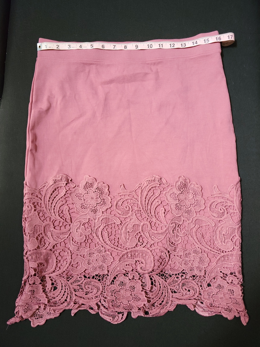 Haute Monde Mauve Pink Lace-Trim Pencil Skirt - Picture 6 of 10